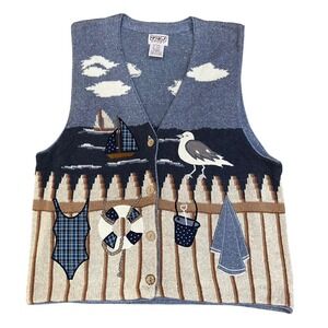 Vintage Eclectic Grandpa Nautical Knit Vest Fisherman BeachCore Cottagecore XL